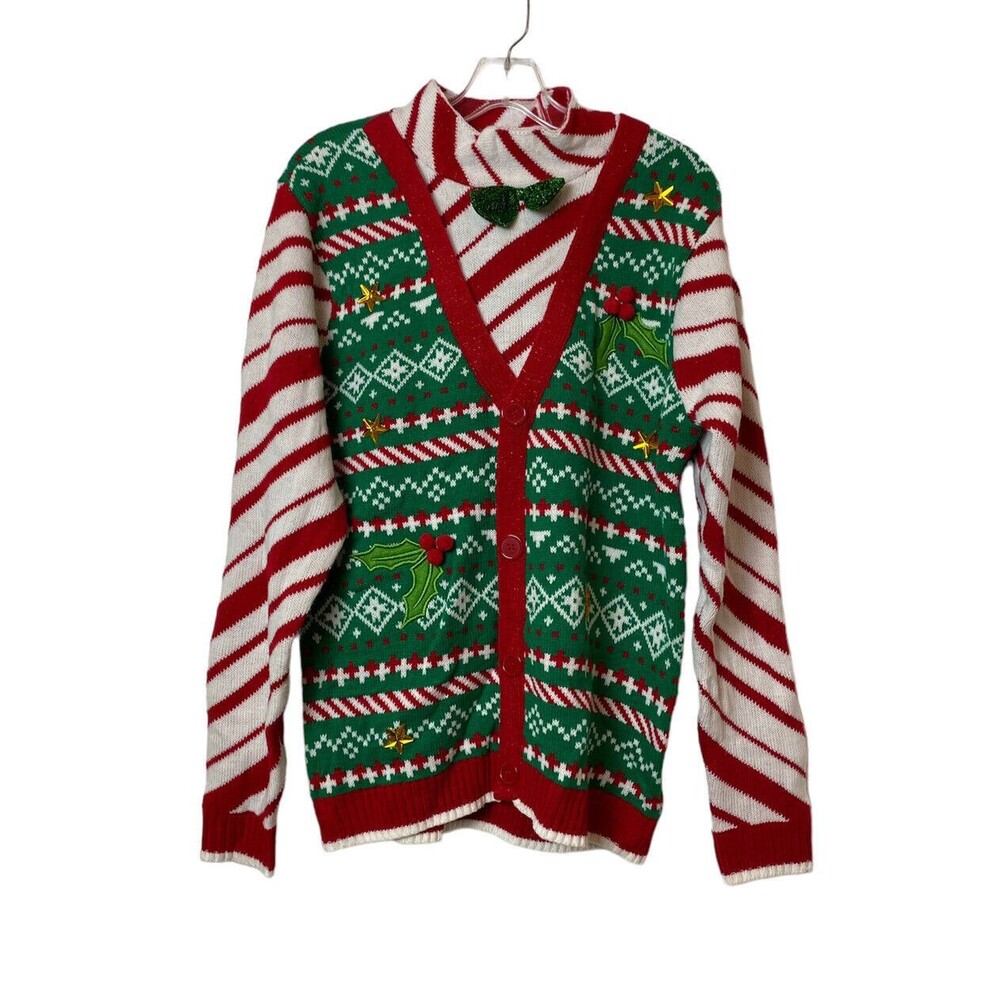 33 Degrees Unisex Christmas Sweater Vest Bow Tie Mock Neck Size M